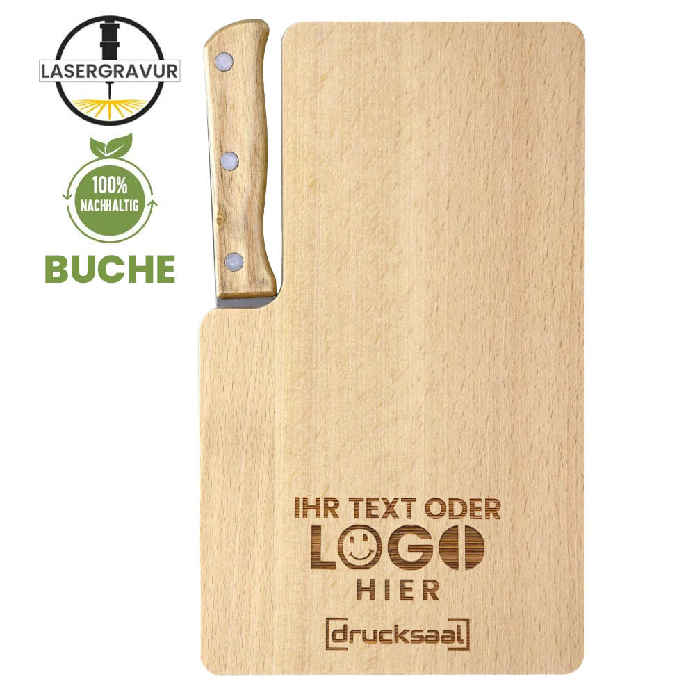 Frühstücksbrett mit Messer und personalisierter Lasergravur