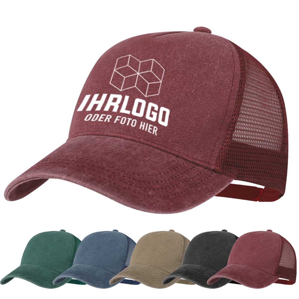 5-Panel-Kappe mit Wash-Effect-Finish in Rot personalisieren
