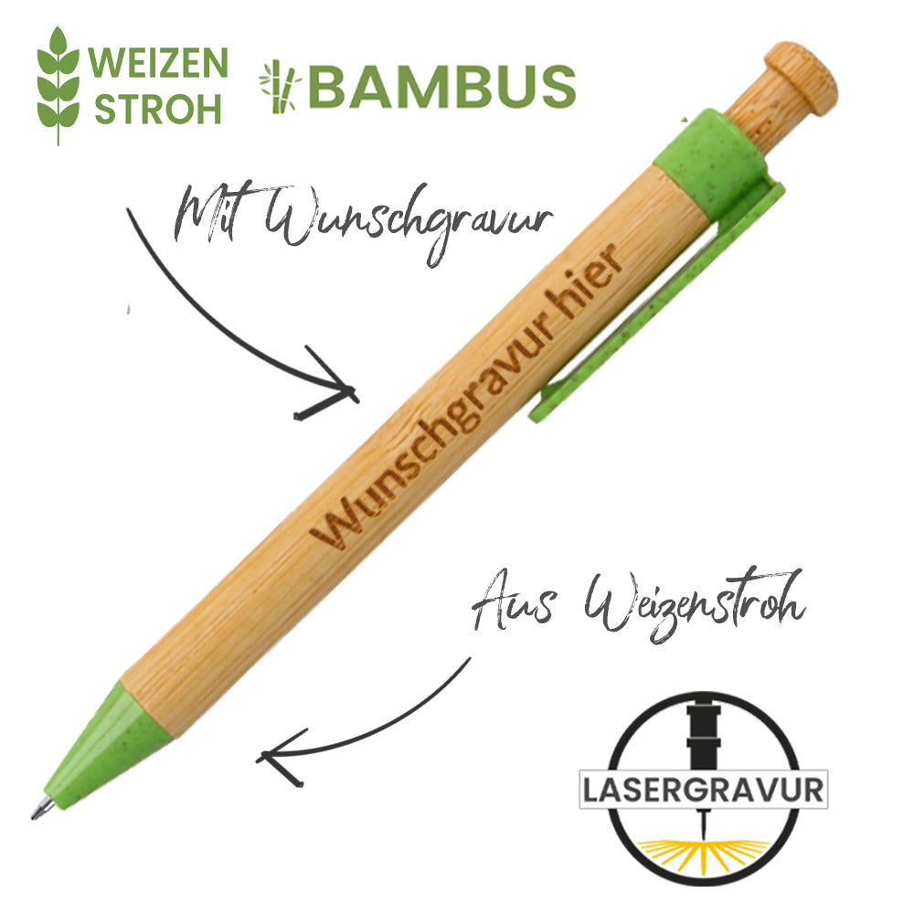 Kugelschreiber Melky aus Bambus und Weizenstroh mit Gravur