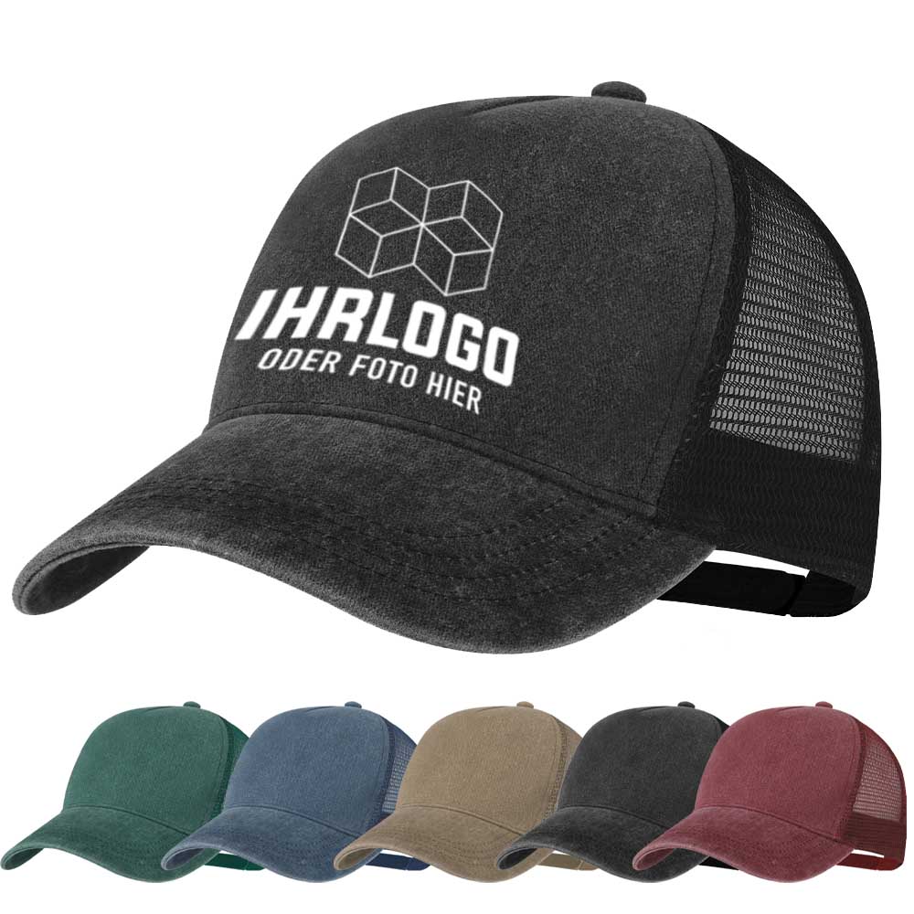5-Panel-Kappe mit Wash-Effect-Finish Schwarz