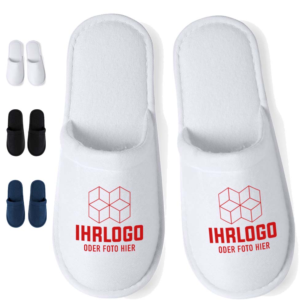 Günstige Slipper - Pantoffeln in Weiß personalisieren