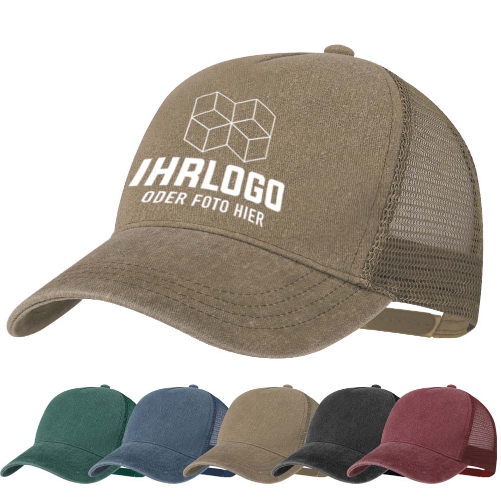 5-Panel-Kappe mit Wash-Effect-Finish in dezentem Braun