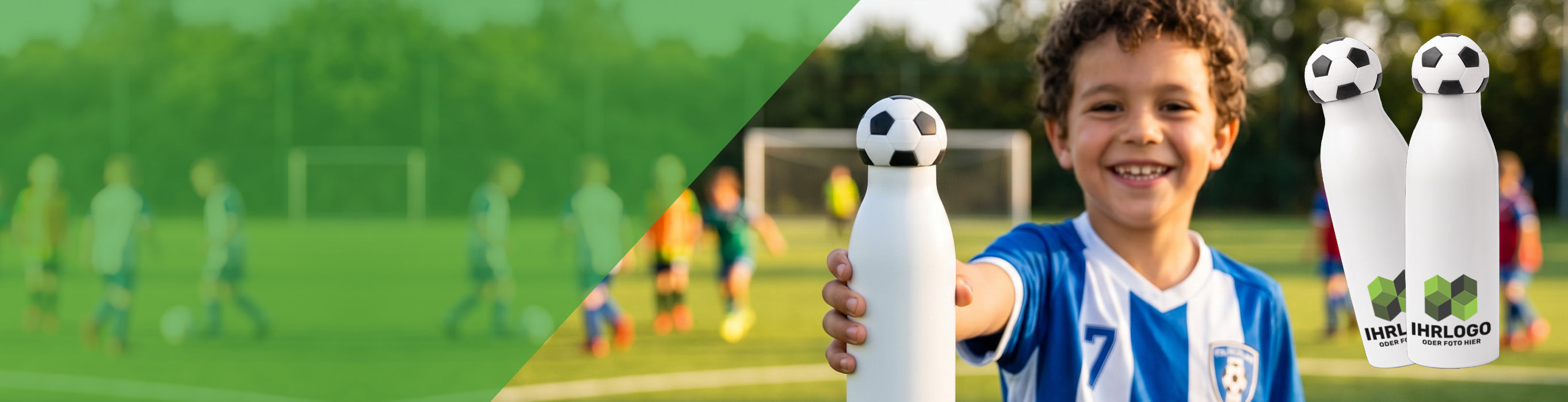 Hauptbanner Trinkflasche mit Fußball