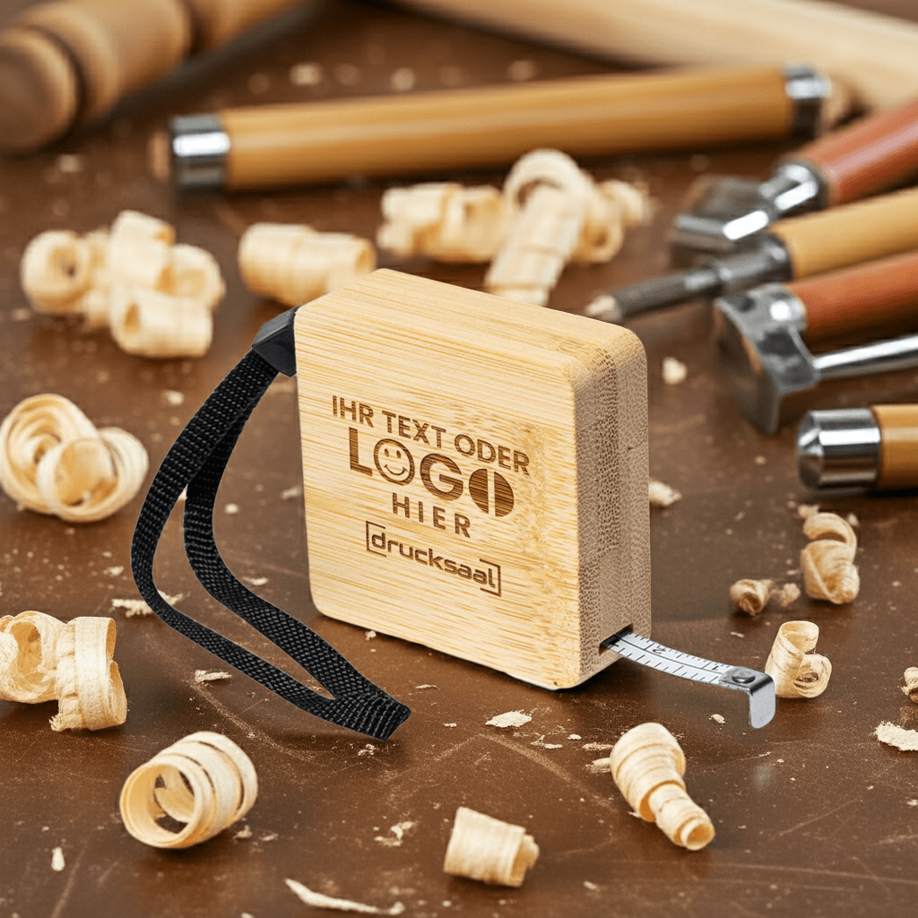 1 m Maßband aus Bambus, Metallklinge in Zentimetern und Zoll - Drucksaal