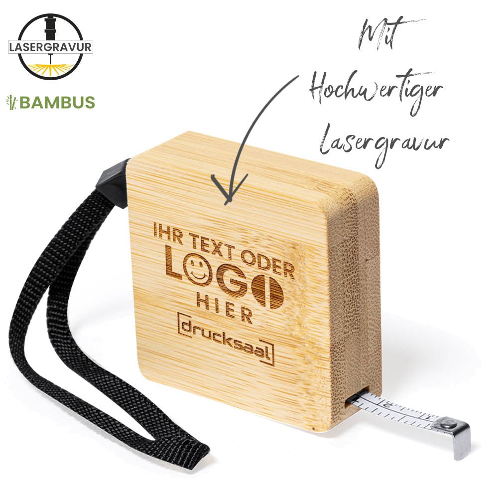 1 m Maßband aus Bambus, Metallklinge in Zentimetern und Zoll - Drucksaal