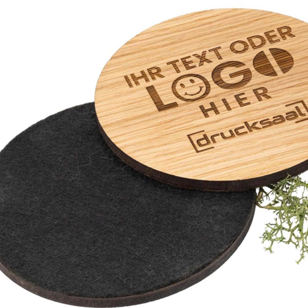 Runder Eichenholz-Untersetzer mit Filzrücken - FSC® zertifiziert und geölt