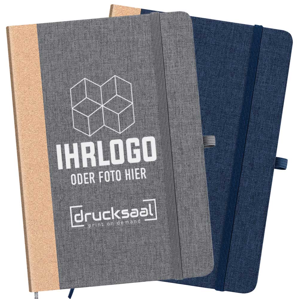 A5 Notizbuch mit festem Einband aus RPET und Korkrücken - Drucksaal