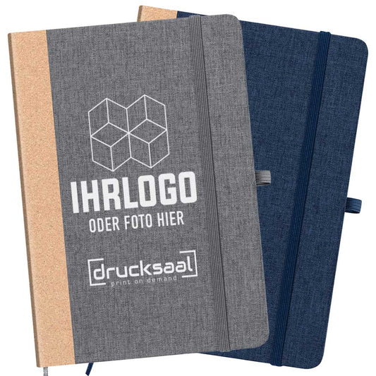 A5 Notizbuch mit festem Einband aus RPET und Korkrücken - Drucksaal