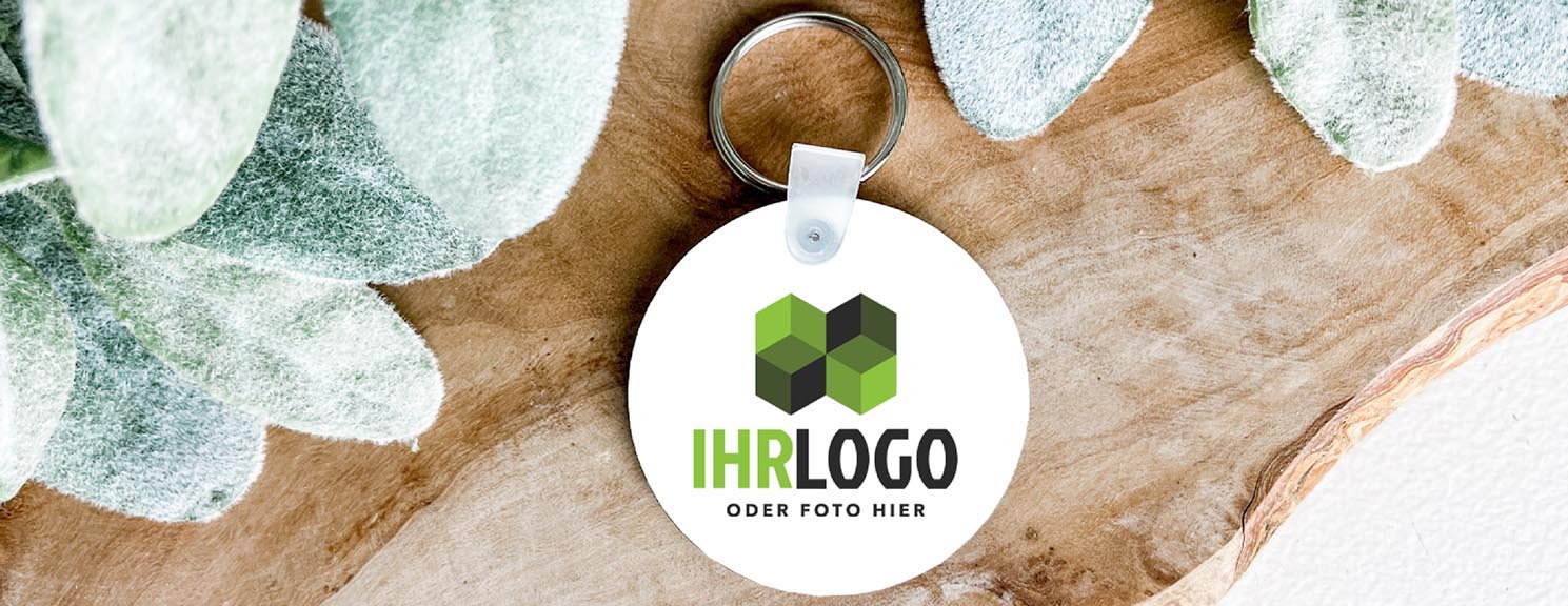 Schlüsselanhänger personalisieren  und bedrucken mit Logo oder Foto