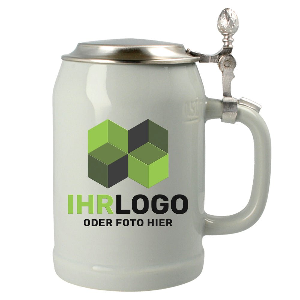 Bierkrug grau 0,5 mit Zinndeckel - Drucksaal