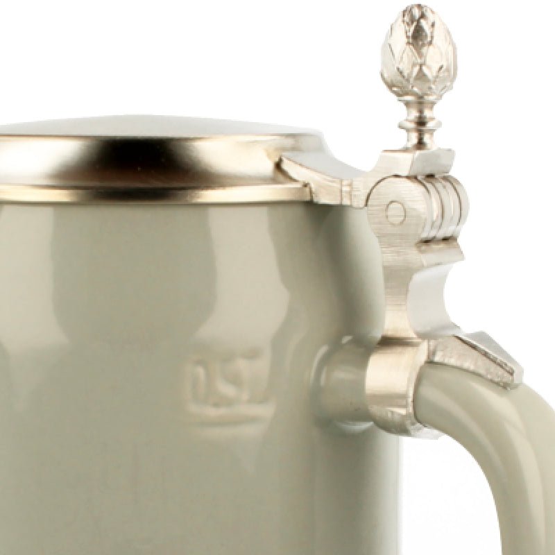 Bierkrug grau 0,5 mit Zinndeckel - Drucksaal