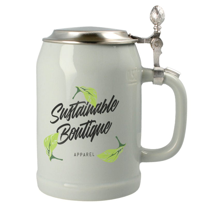 Bierkrug grau 0,5 mit Zinndeckel - Drucksaal