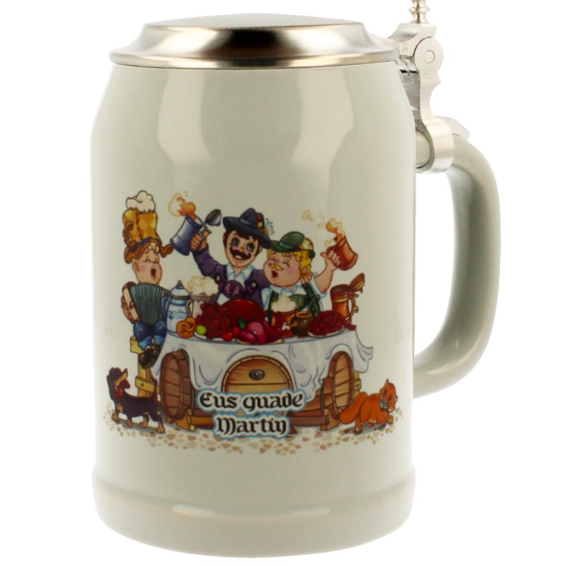 Bierkrug grau 0,5 mit Zinndeckel - Drucksaal