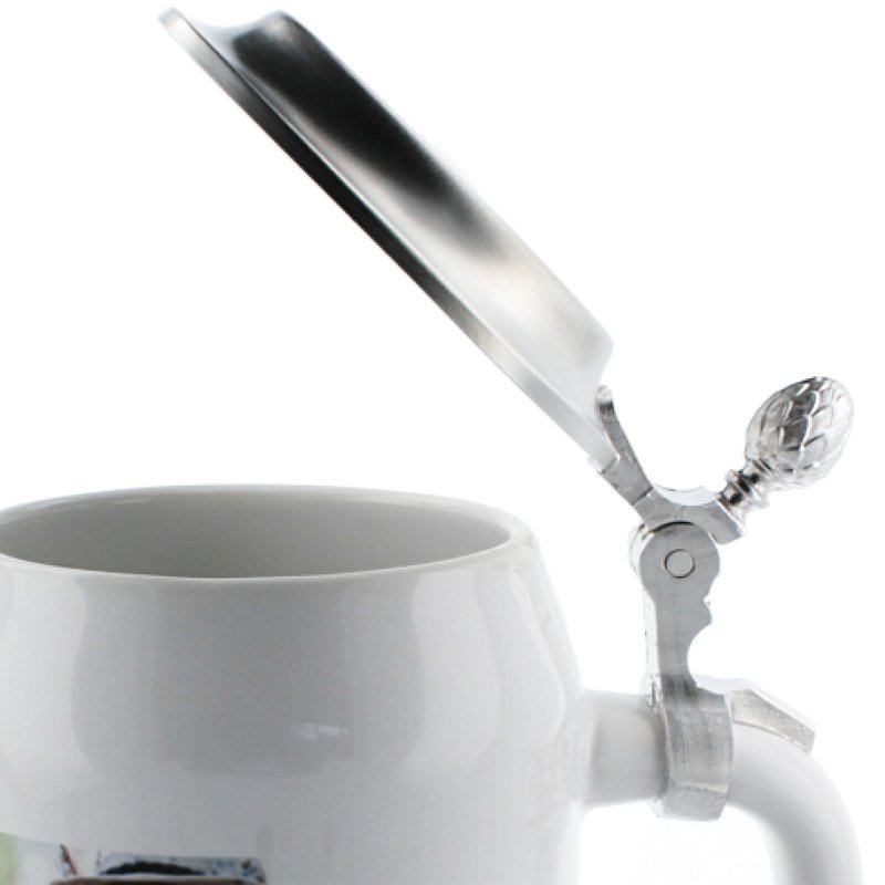 Bierkrug weiß 0,5 mit Zinndeckel - Drucksaal