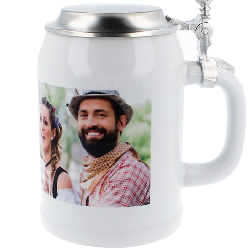 Bierkrug weiß 0,5 mit Zinndeckel - Drucksaal