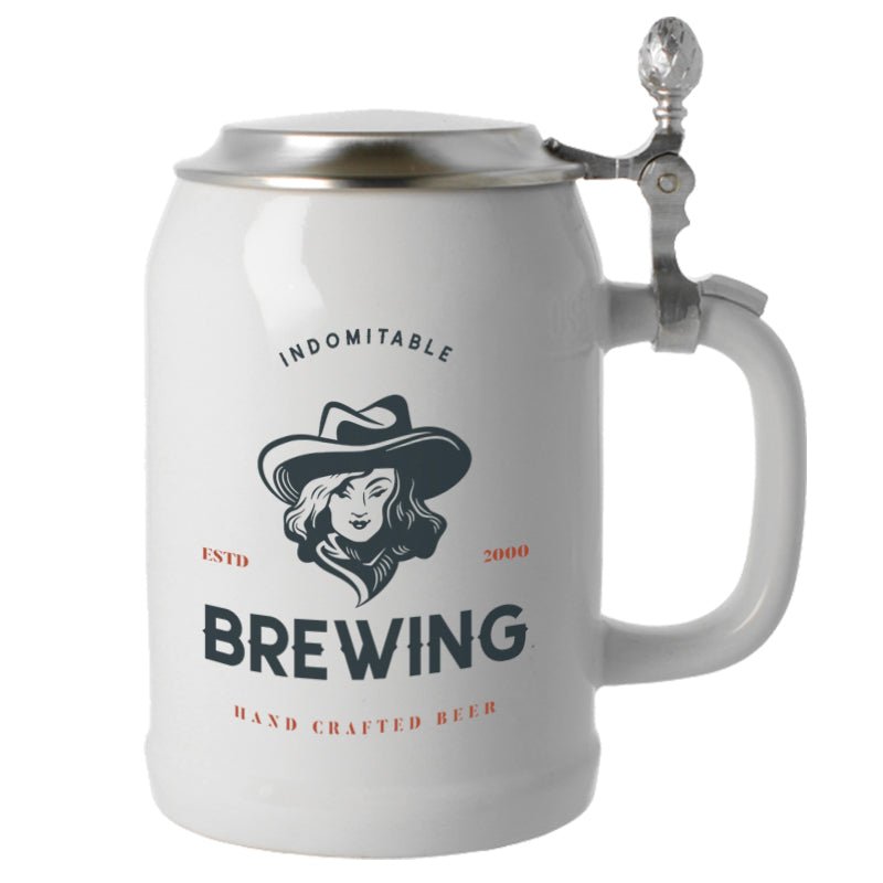 Bierkrug weiß 0,5 mit Zinndeckel - Drucksaal