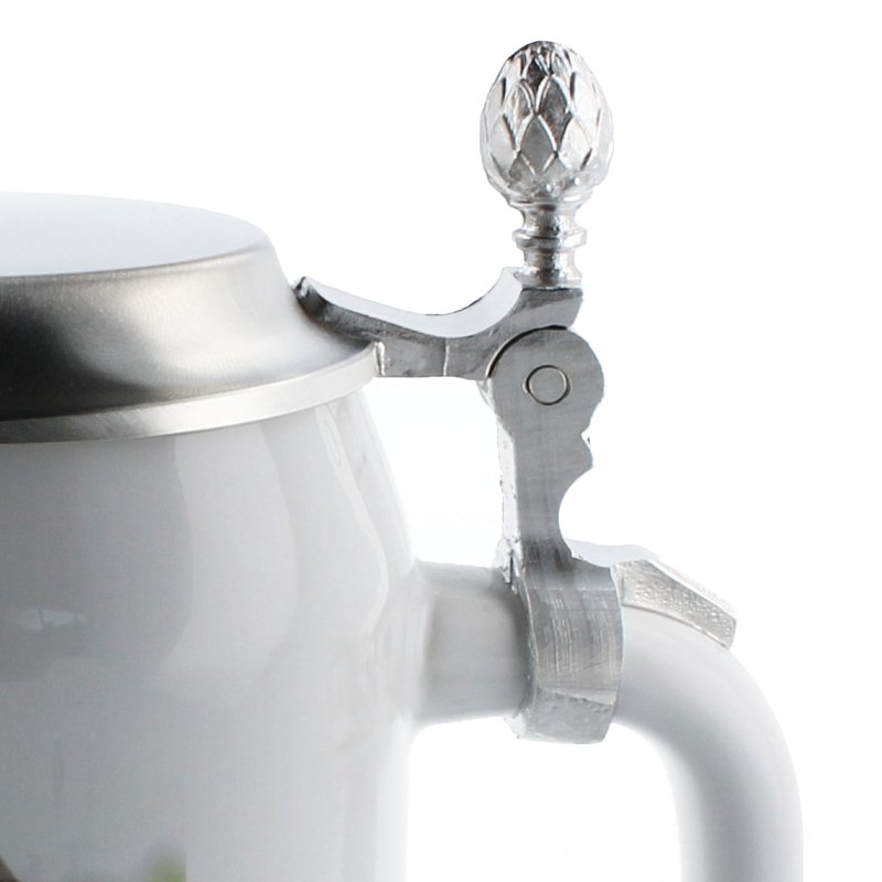 Bierkrug weiß 0,5 mit Zinndeckel - Drucksaal
