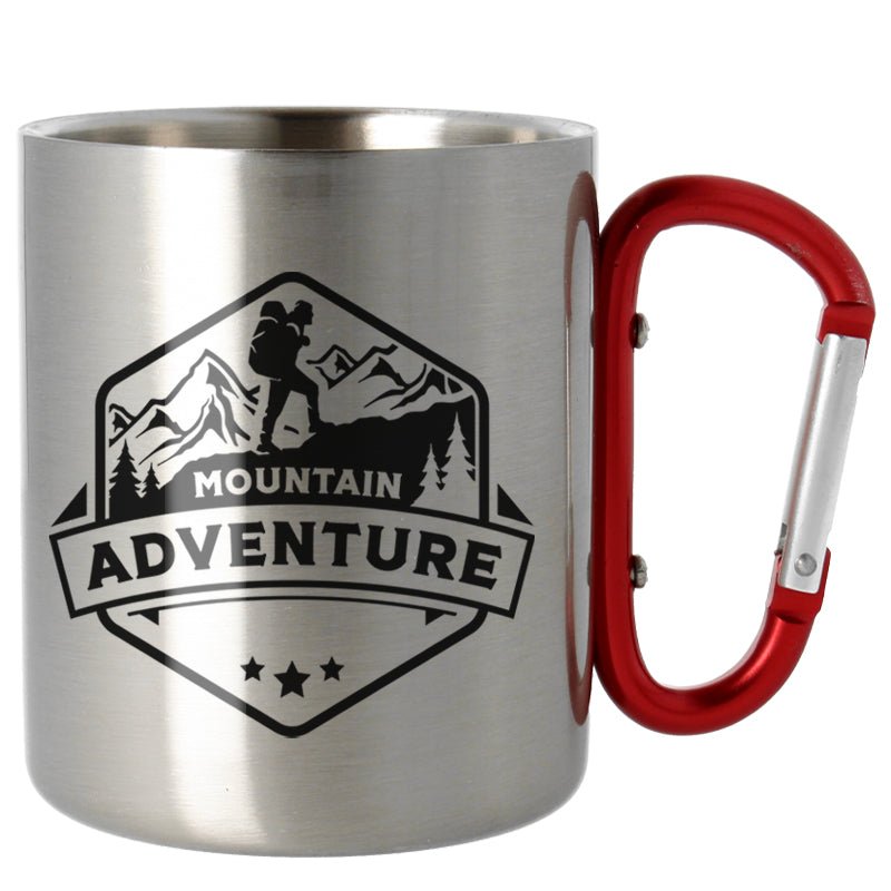 Edelstahltasse groß mit Karabiner - Drucksaal