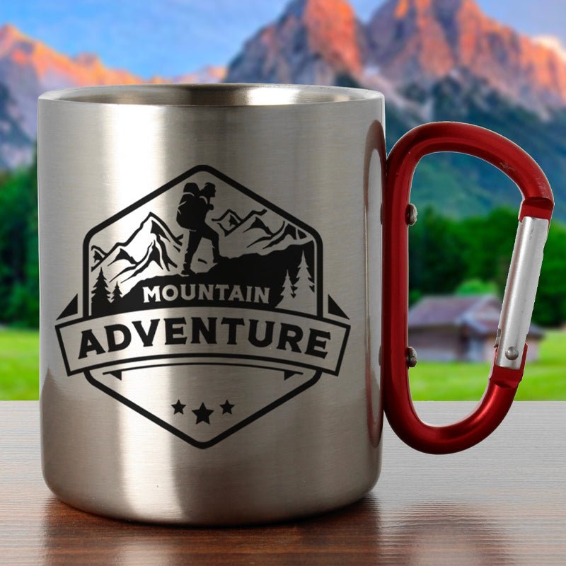 Edelstahltasse groß mit Karabiner - Drucksaal