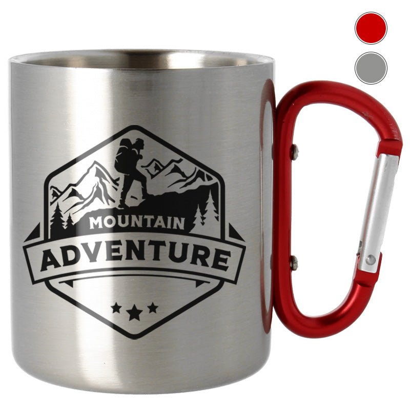 Edelstahltasse groß mit Karabiner - Drucksaal
