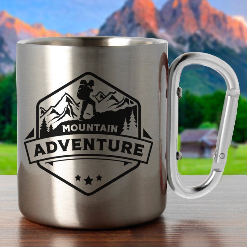 Edelstahltasse groß mit Karabiner - Drucksaal
