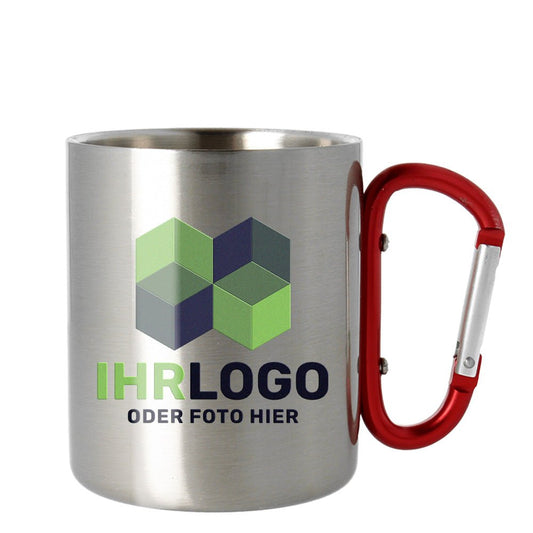 Edelstahltasse klein mit Karabiner - Drucksaal