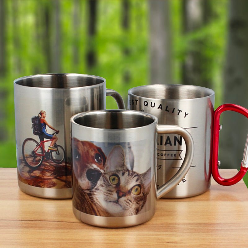 Edelstahltasse klein mit Karabiner - Drucksaal