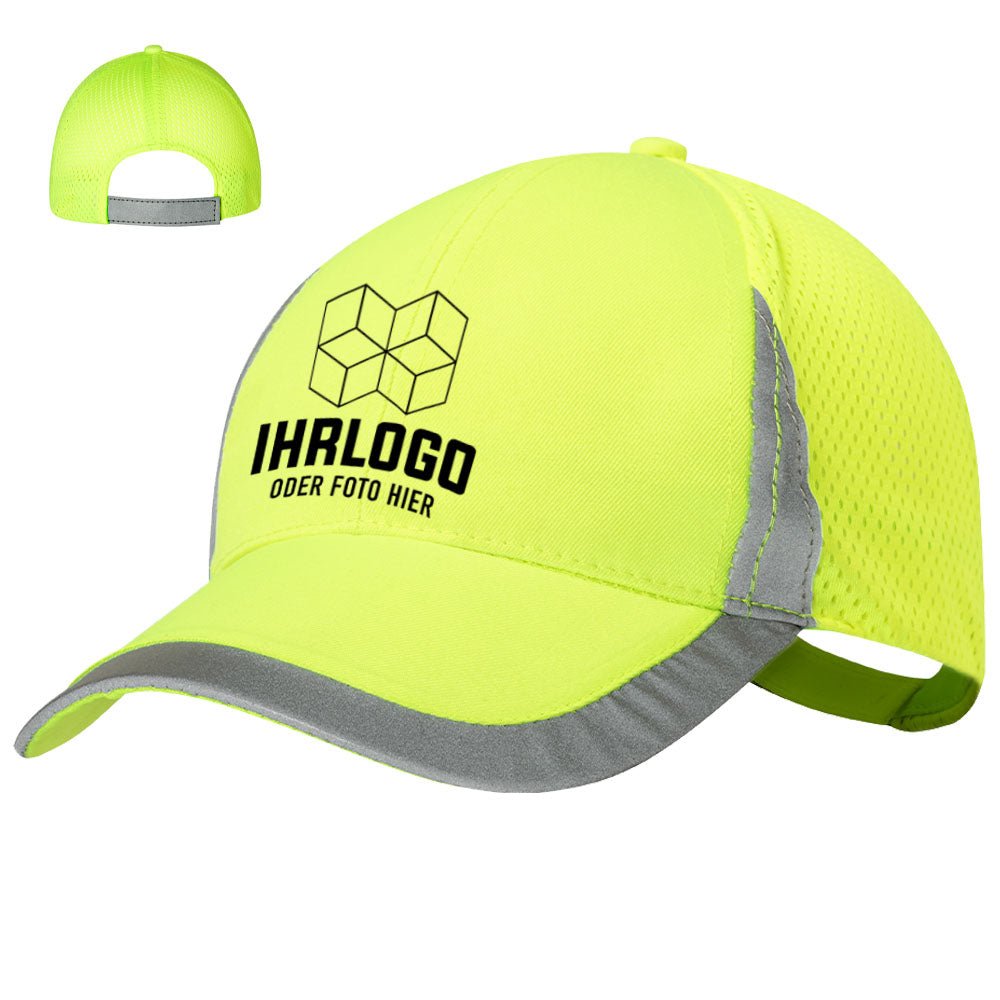 Fluoreszierende Sport - und Arbeitsmütze/ Basecap in Neongelb - Drucksaal