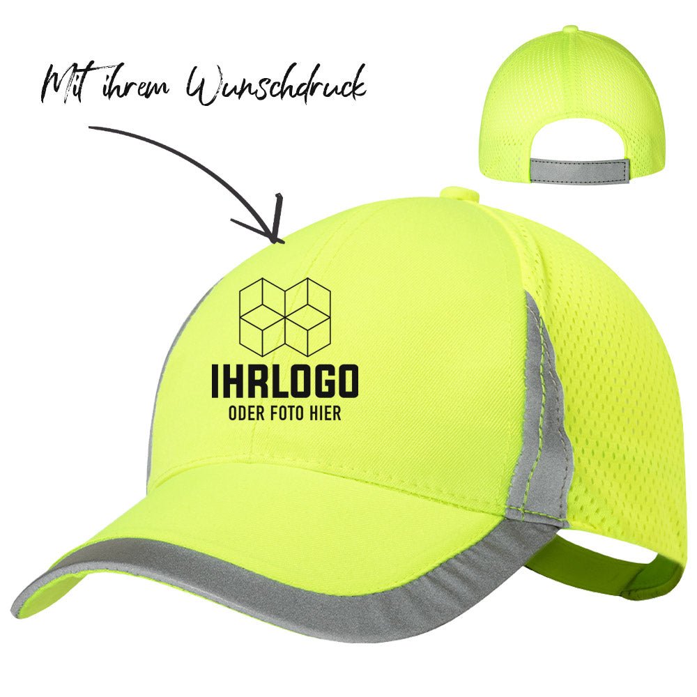 Fluoreszierende Sport - und Arbeitsmütze/ Basecap in Neongelb - Drucksaal