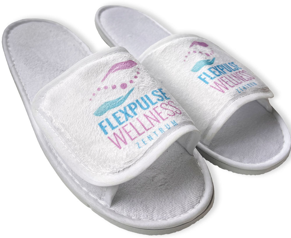 Frottee Slipper mit Klettverschluss - Drucksaal
