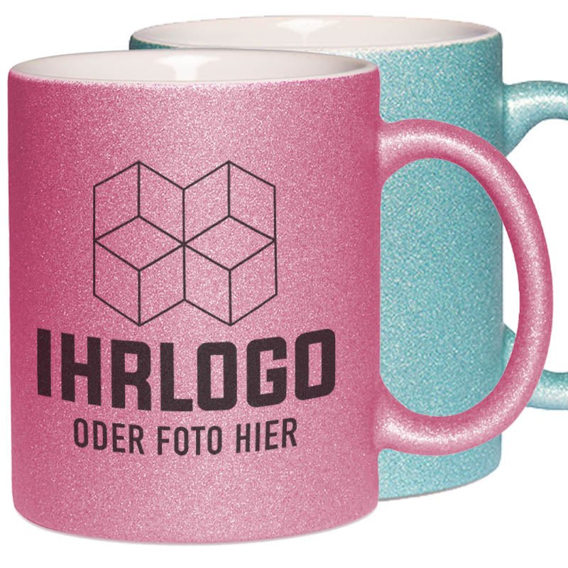 Glitzertasse mit Glitzerpartikeln, versch. Farben - Drucksaal