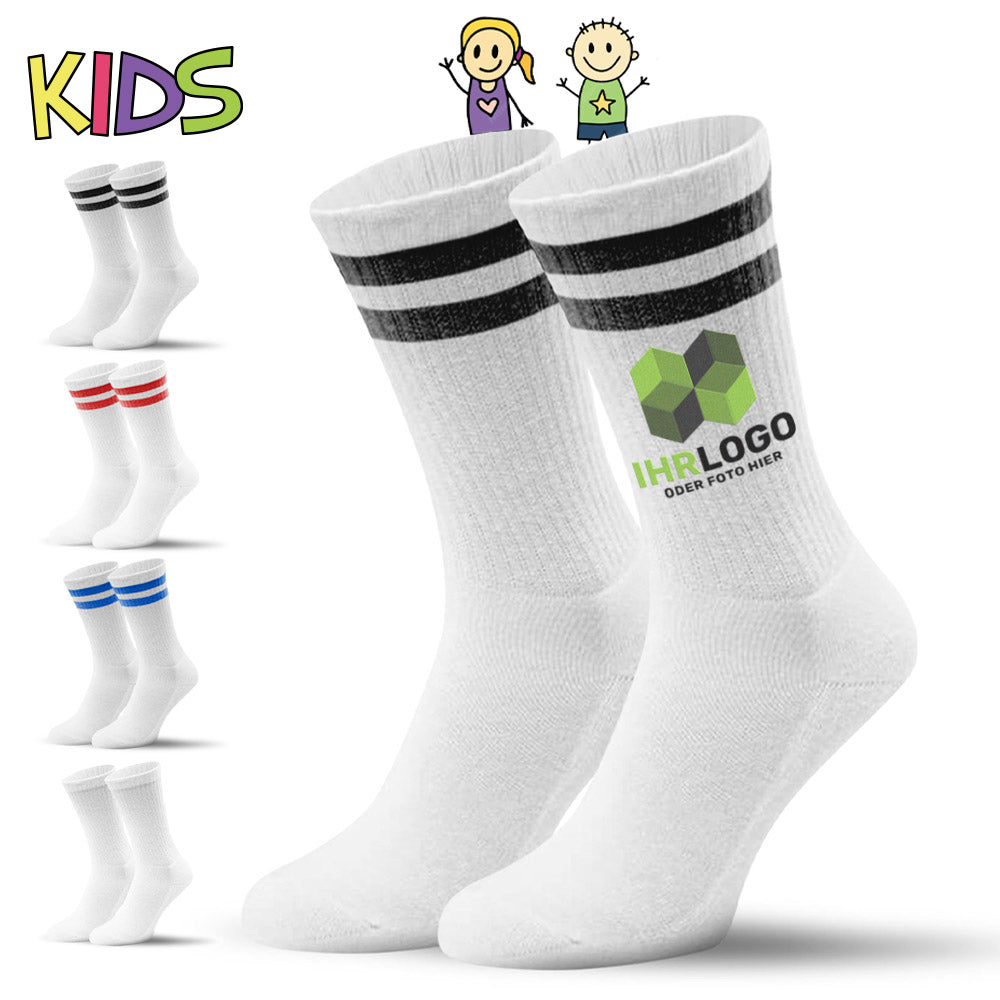 Kinder - Mr. Socks® Tennissocken mit Streifen in versch. Farben - Drucksaal