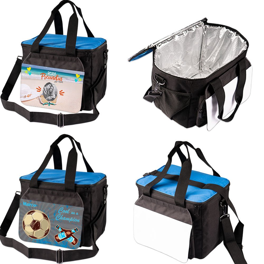 Kühltasche schwarz mit blauem Deckel mit Reißverschluss - Drucksaal
