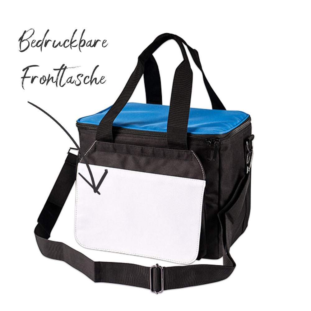 Kühltasche schwarz mit blauem Deckel mit Reißverschluss - Drucksaal