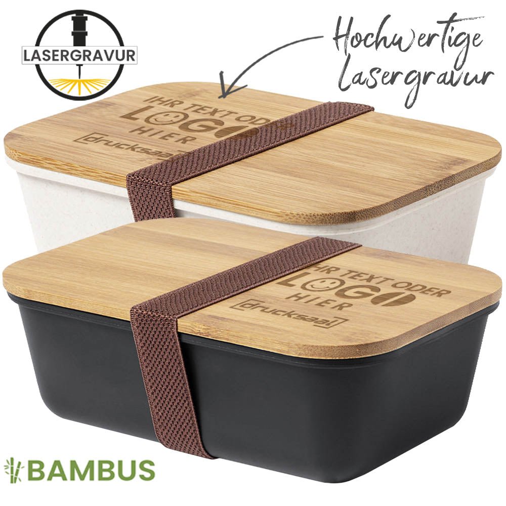Lunchbox, Brotdose mit Bambusdeckel - Drucksaal