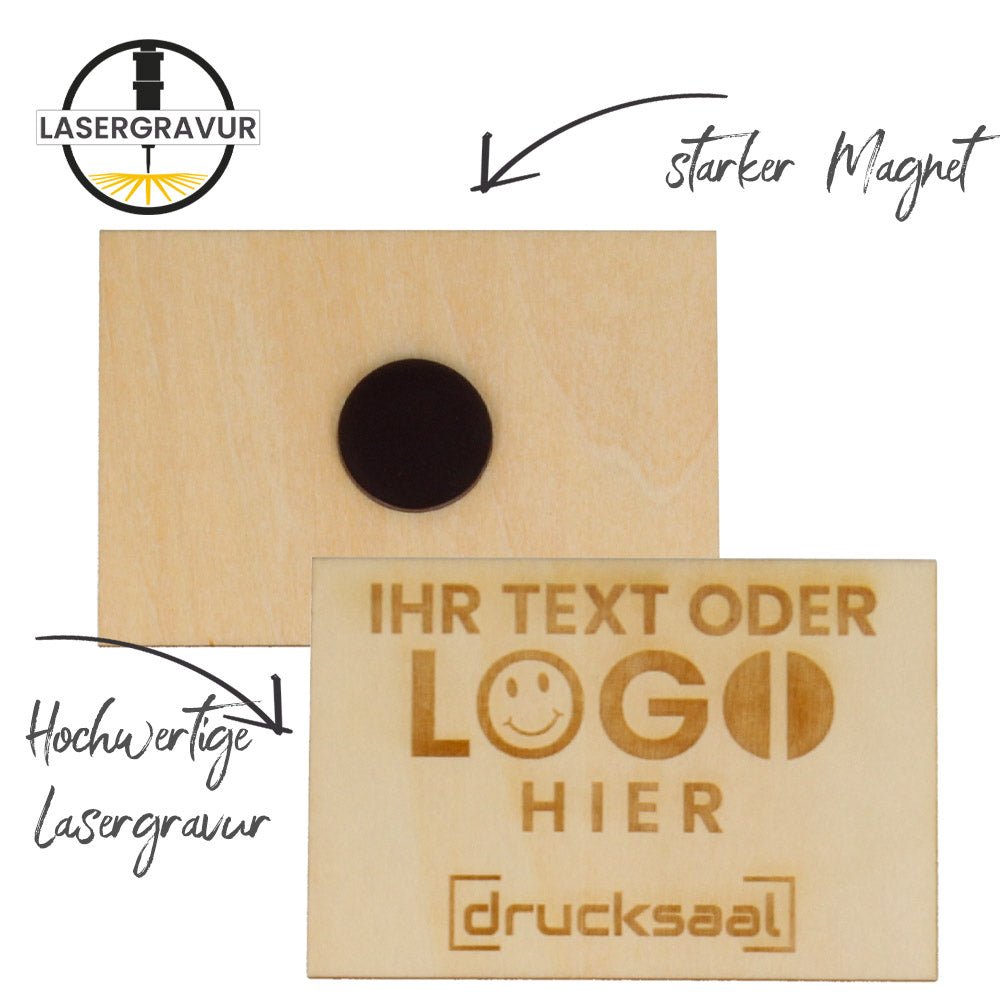 Magnet aus Naturholz (Linde) mit eigener Lasergravur - Drucksaal