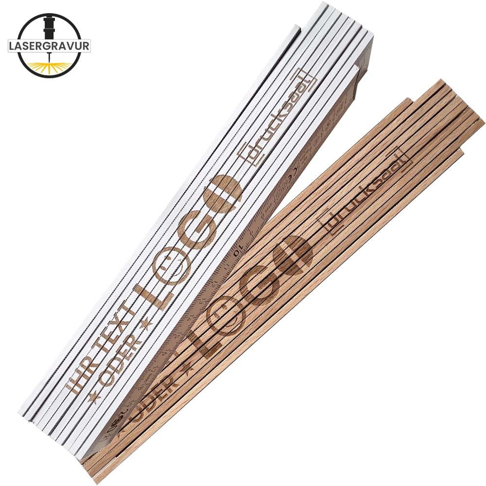 Meterstab/ Zollstock 2m aus natürlichem Buchenholz mit Lasergravur - Drucksaal