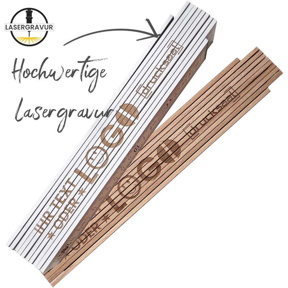 Meterstab/ Zollstock 2m aus natürlichem Buchenholz mit Lasergravur - Drucksaal