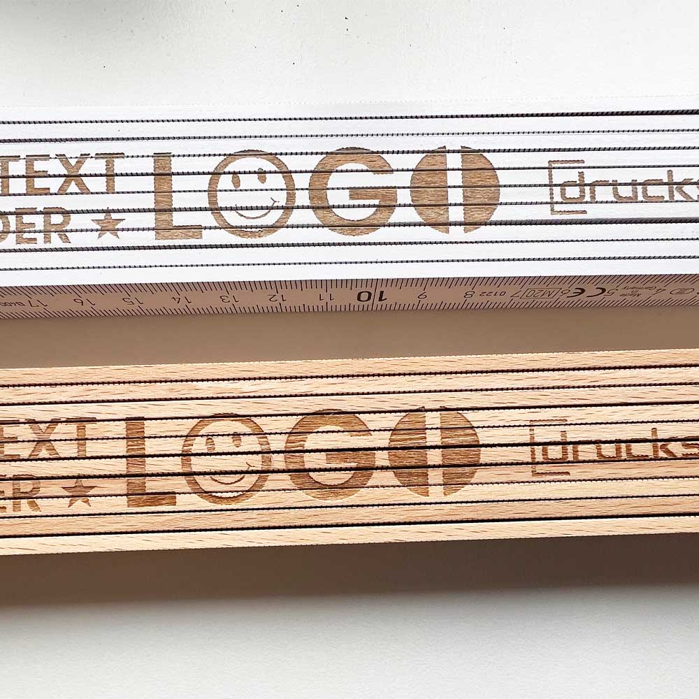 Meterstab/ Zollstock 2m aus natürlichem Buchenholz mit Lasergravur - Drucksaal