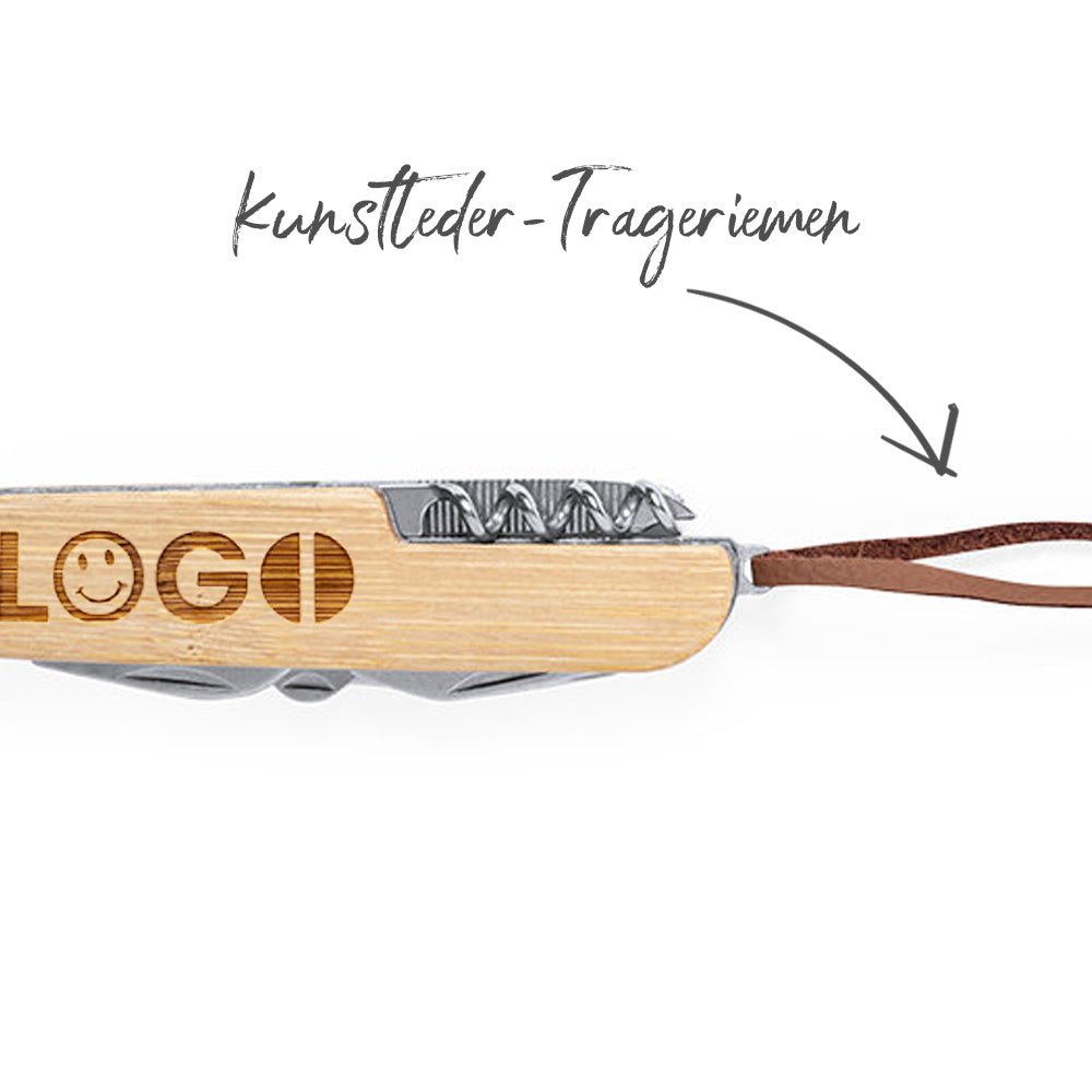 Multifunktionstaschenmesser mit Bambusgehäuse und Lasergravur - Drucksaal