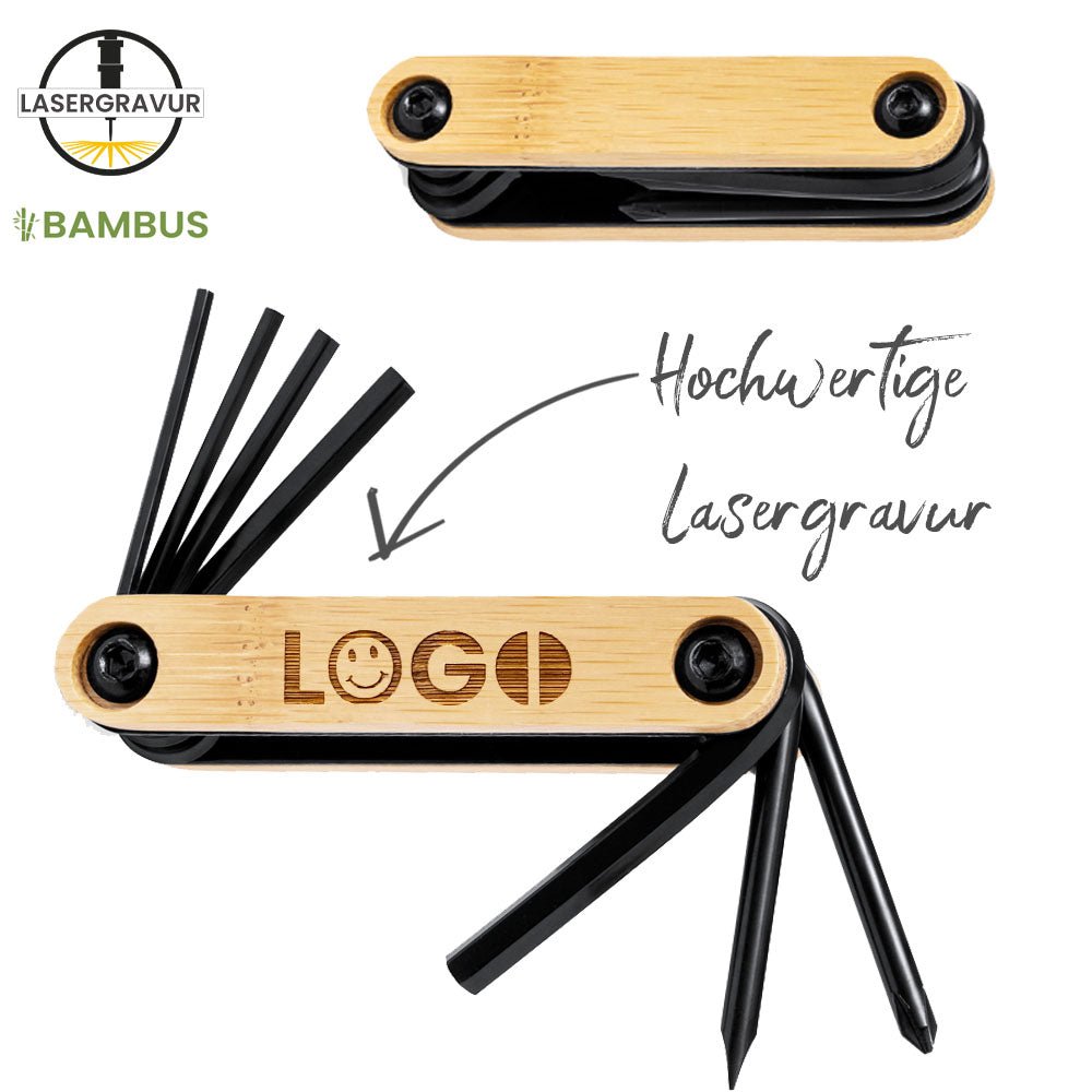 Multifunktionswerkzeug mit 7 Funktionen im Bambusgehäuse - Drucksaal