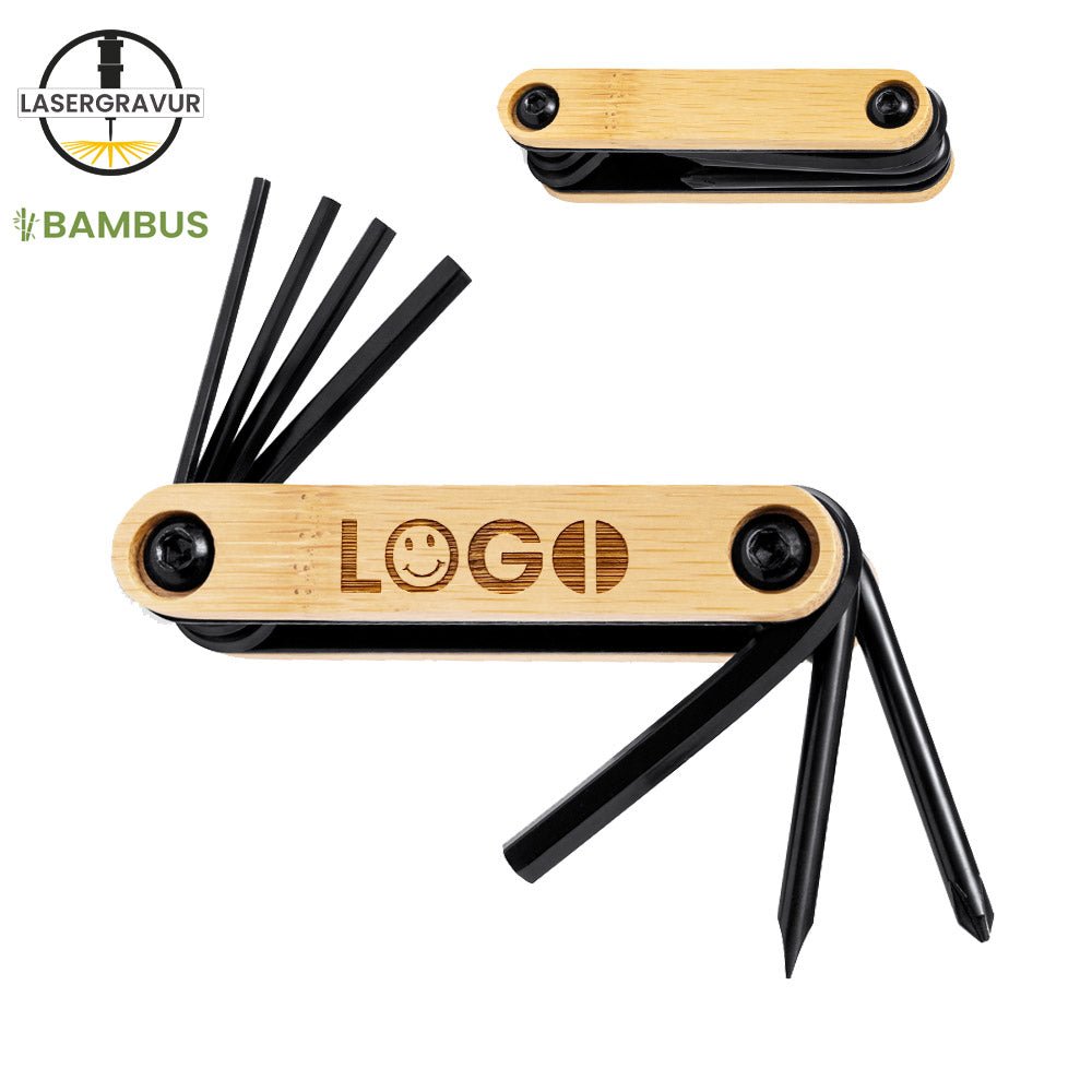 Multifunktionswerkzeug mit 7 Funktionen im Bambusgehäuse - Drucksaal