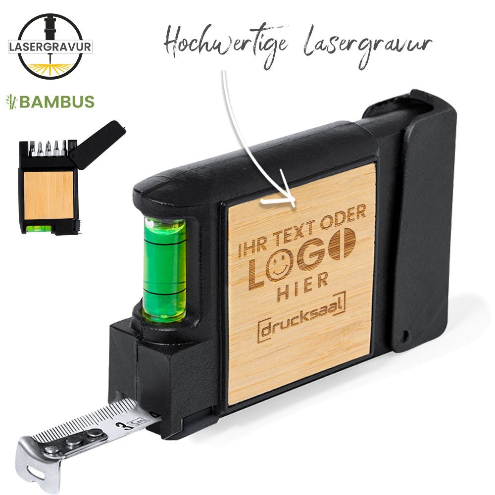 Multitool mit 7 Funktionen wie Wasserwaage und Maßband - Drucksaal