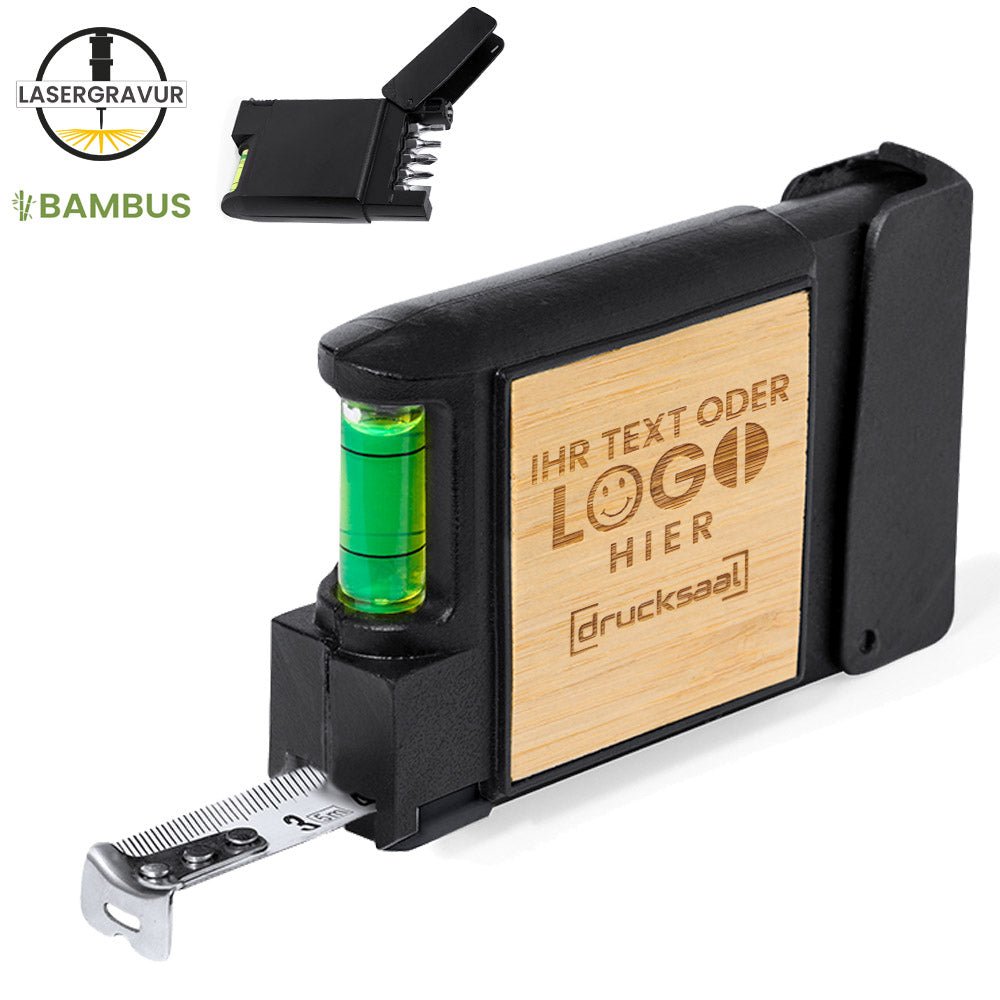 Multitool mit 7 Funktionen wie Wasserwaage und Maßband - Drucksaal