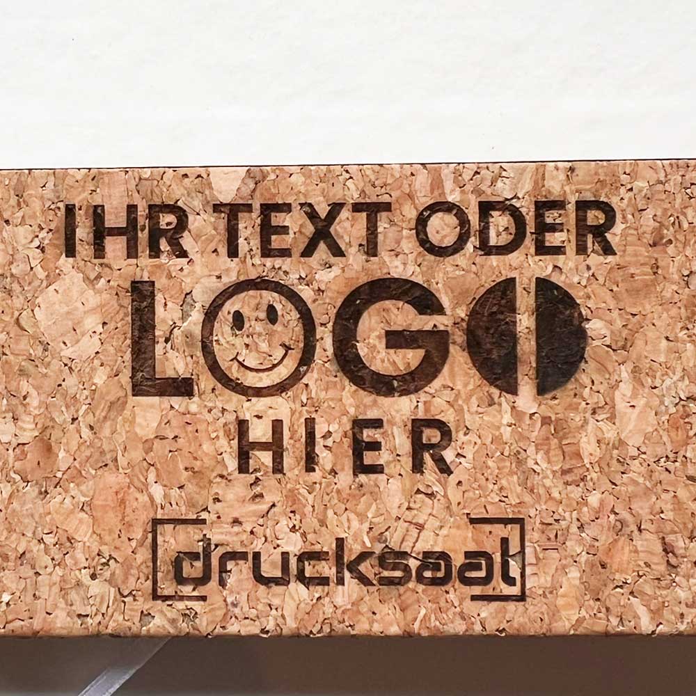 Notizbuch in weiß mit Kork - Lasergravur - Drucksaal