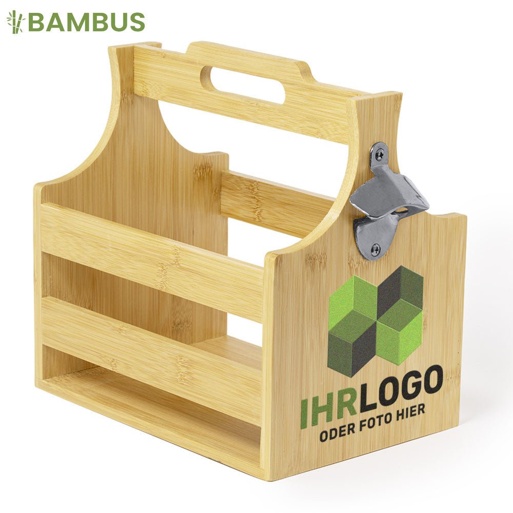 Nützlicher Flaschenträger/ Getränketragebox für 6 Flaschen aus Bambus - Drucksaal