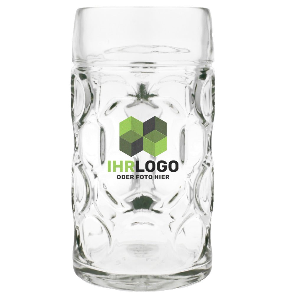 Original 1 Liter Glasmaßkrug mit Foto od. Logo - Drucksaal