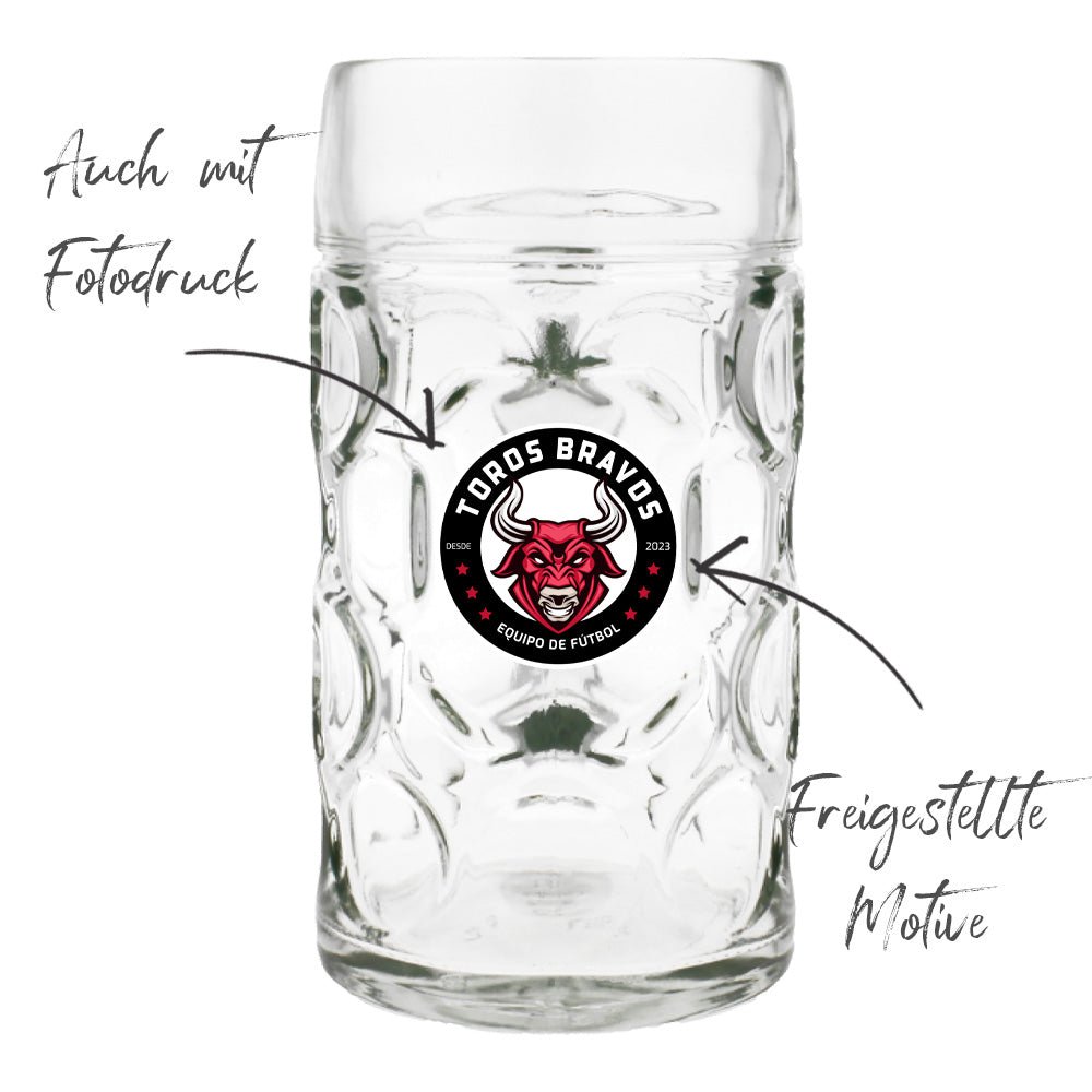 Original 1 Liter Glasmaßkrug mit Foto od. Logo - Drucksaal