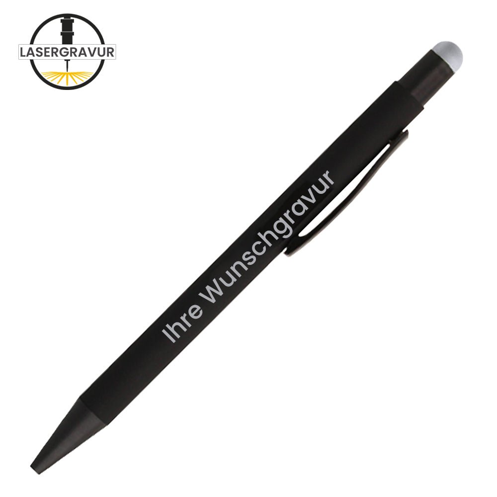 Pointer Kugelschreiber in schwarz und Druckknopf in verschiedenen Farben - Drucksaal