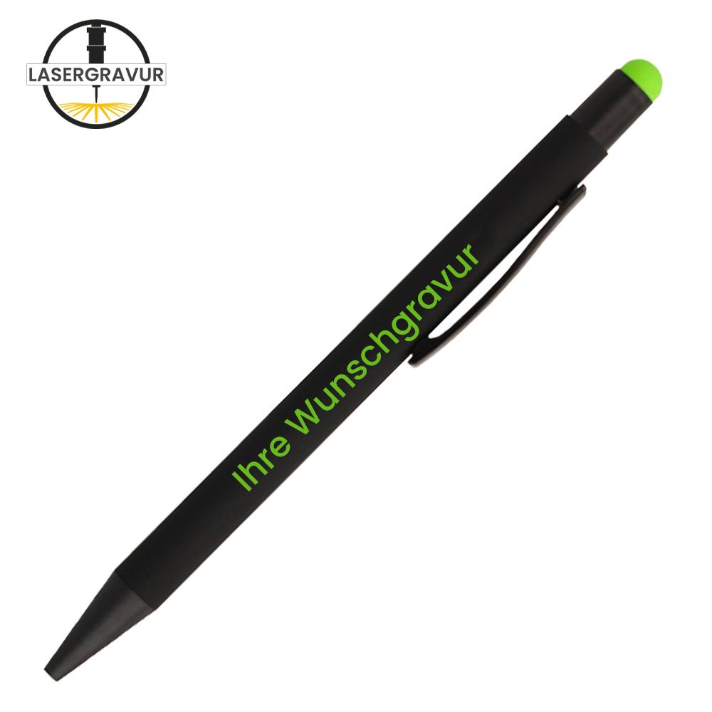 Pointer Kugelschreiber in schwarz und Druckknopf in verschiedenen Farben - Drucksaal